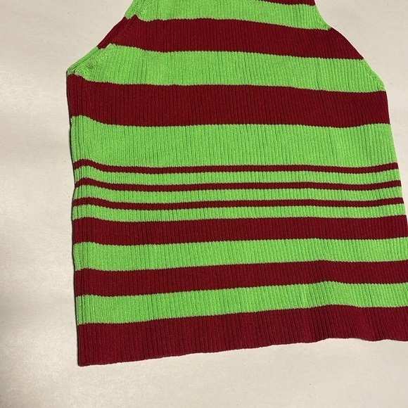 Retro Striped Halter Top Green Maroon Tank Rib High Neck NWT Fashion Nova Mod - Picture 4 of 9